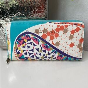 Trina Turk‎ Zip Around Continental Wallet Multi Colored Vegan Leather